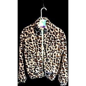 NWT Nordstroms Edikted Brand Faux Leopard Teddy Pockets Jacket XS